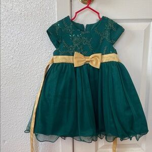 Katie May Kids Formal Dress in Green with Gold Bow